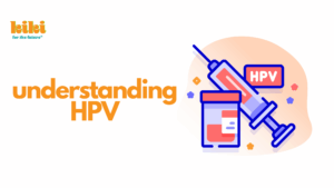 understanding hpv next to an illustration of a vaccine needle and medicine