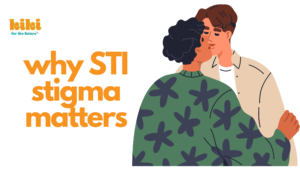 orange text reading "why STI stigma matters" next to an illustrations of two men kissing